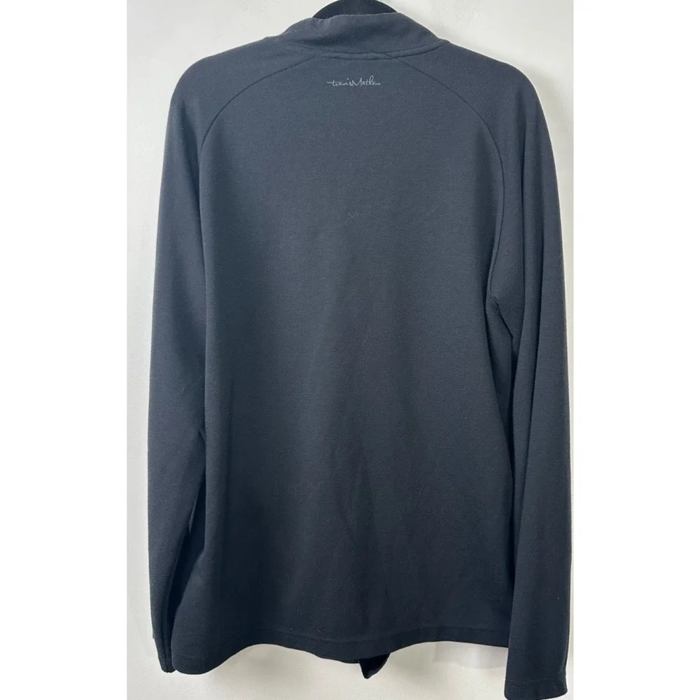 Travis Mathew Jacket Mens L Black Striped 1/4 Zip Lightweight Pullover Logo C27
